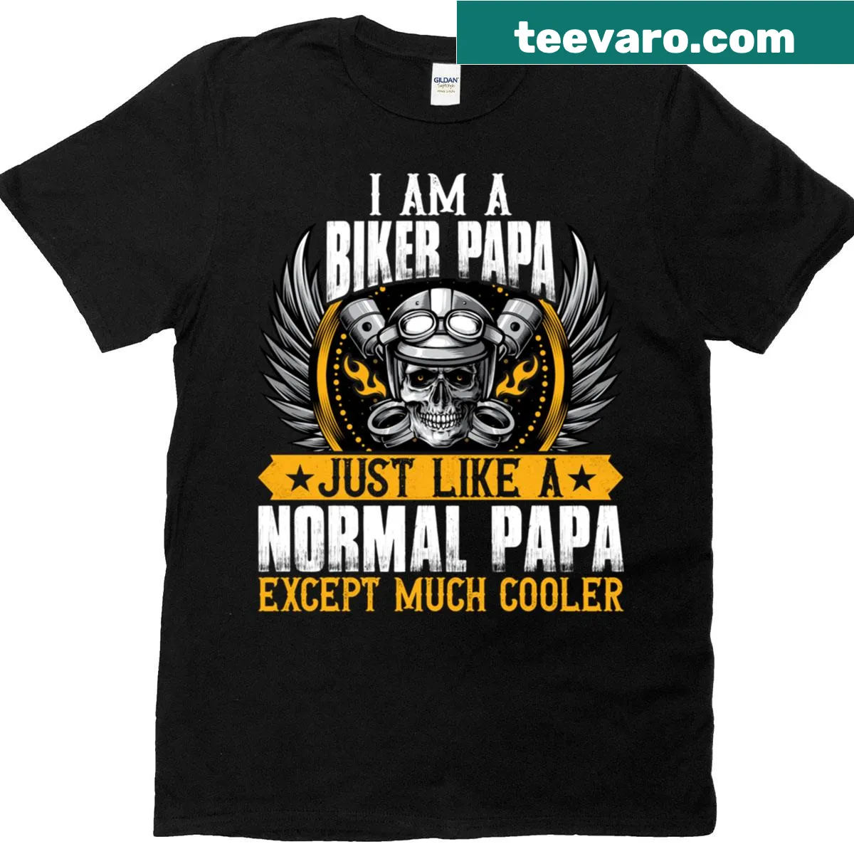 Funny T-shirt declaring 'I Am A Biker Grandpa Normal Grandpa Except Cooler' for grandpas. — on a men's t-shirt