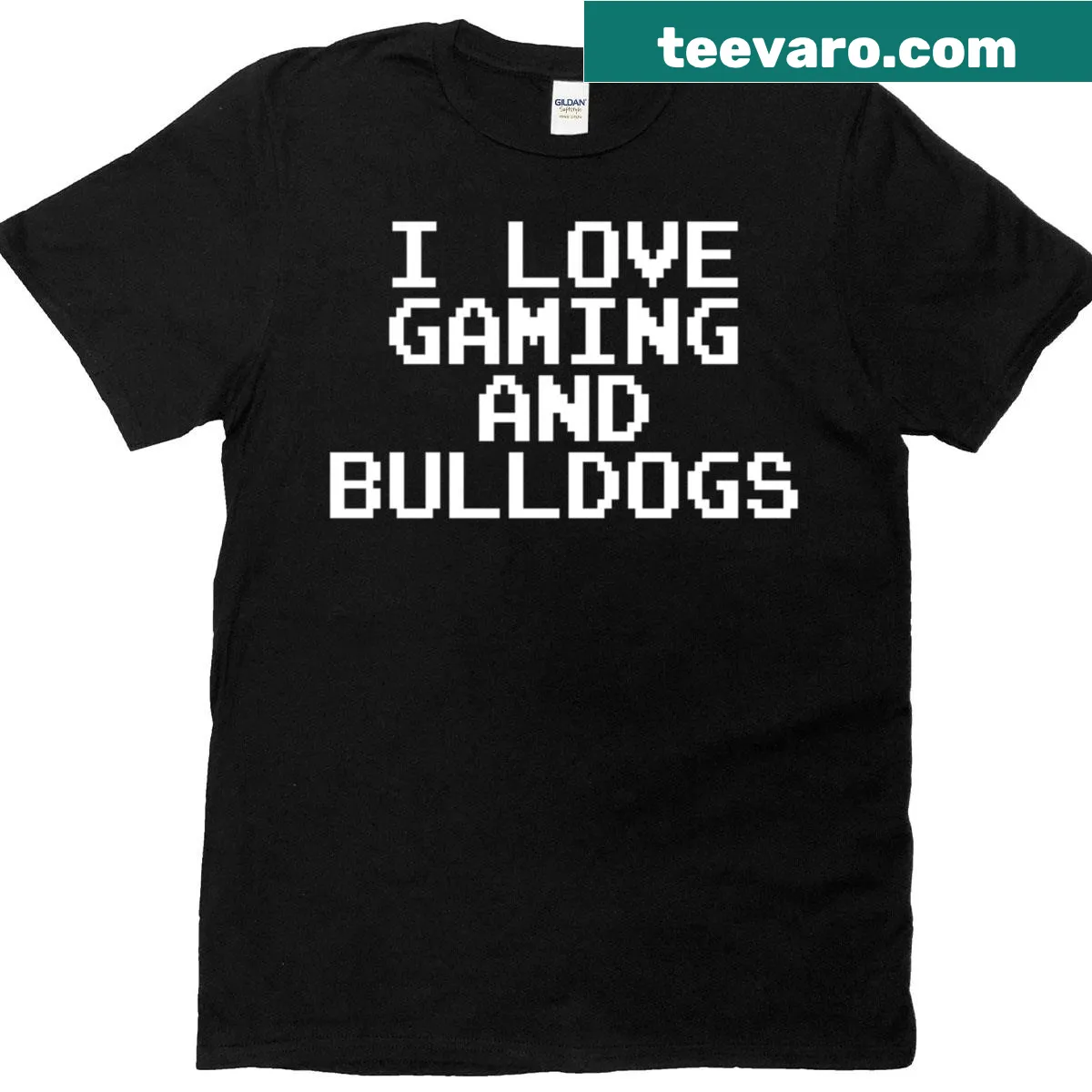 Video gamer t-shirt with humorous text about gaming and bulldogs — on a men's t-shirt