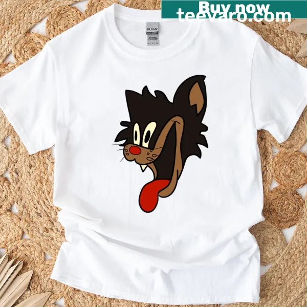 T-shirt featuring Patrick Hockstetter's cat in a cartoon style