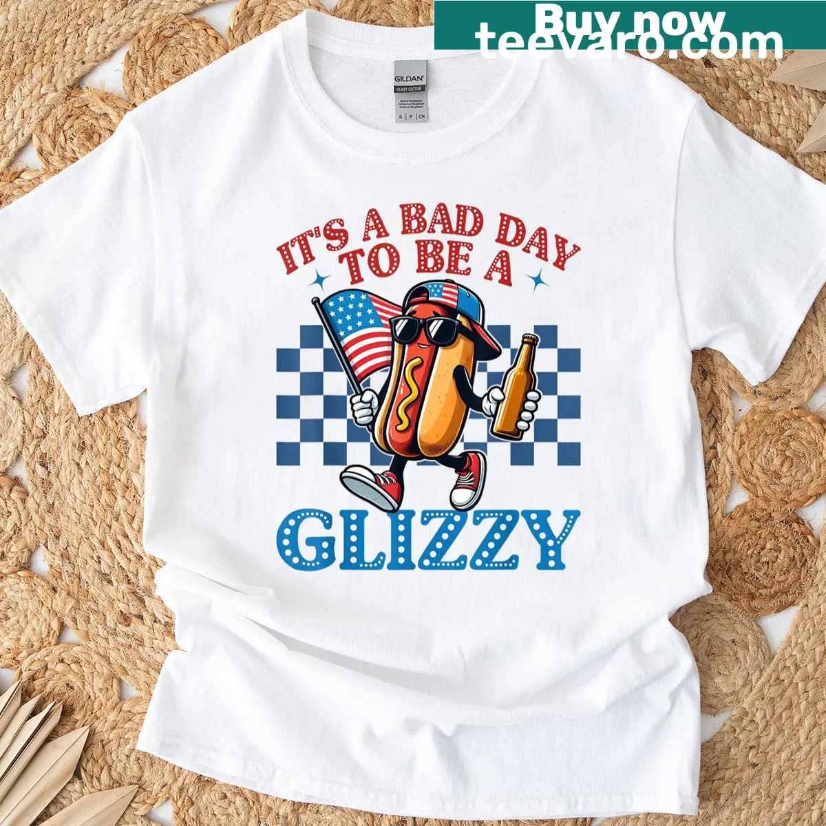 Funny Fourth of July T-shirt with a humorous hot dog graphic — on a men's t-shirt
