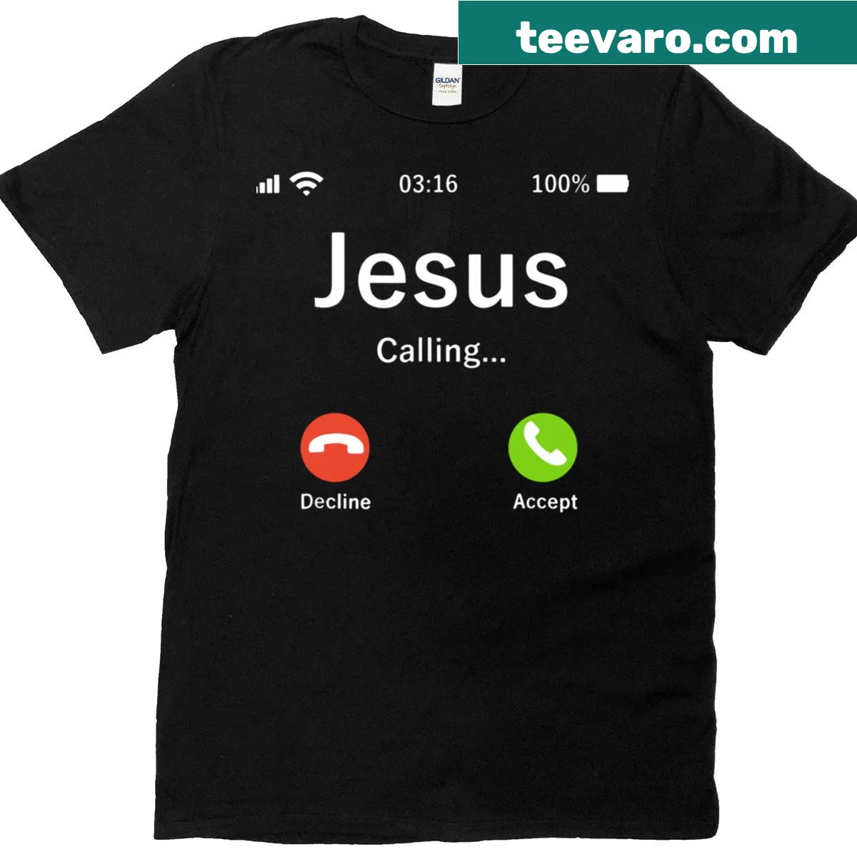 Humorous T-shirt with bold text about accepting Jesus — on a men's t-shirt