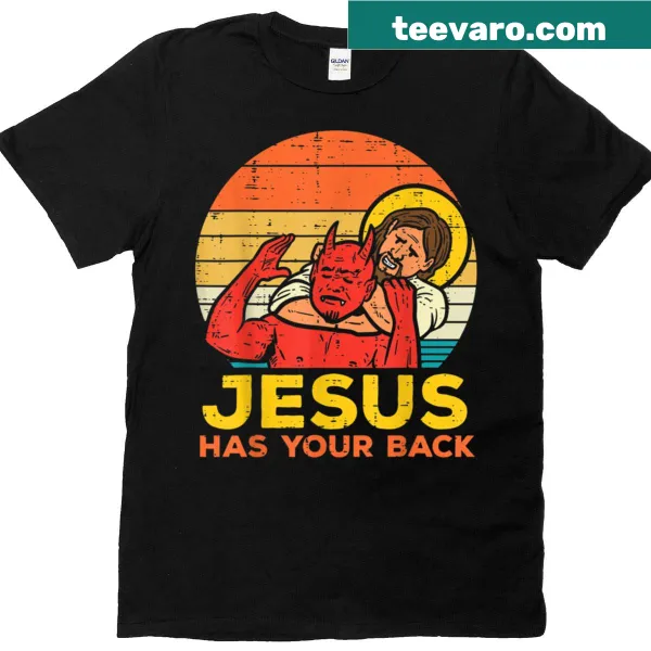 Retro T-shirt with humorous text linking Jiu Jitsu and faith