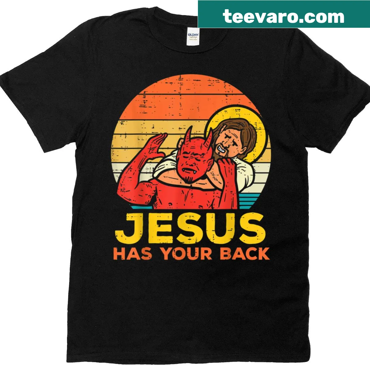 Retro T-shirt with humorous text linking Jiu Jitsu and faith — on a men's t-shirt