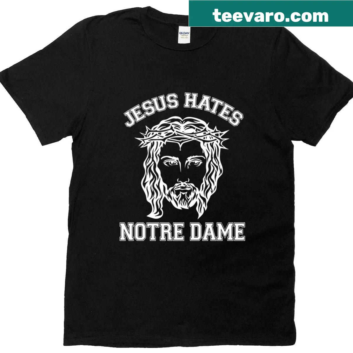 Humorous T-shirt with text that playfully jabs at Notre Dame — on a men's t-shirt