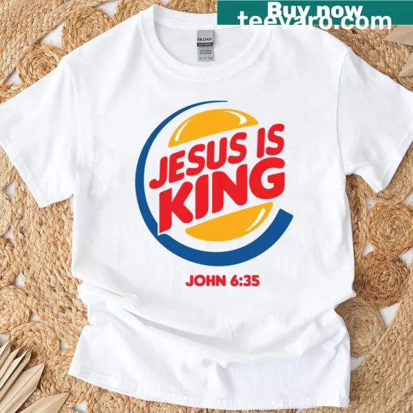 T-shirt featuring the phrase 'Jesus Is King' in bold lettering