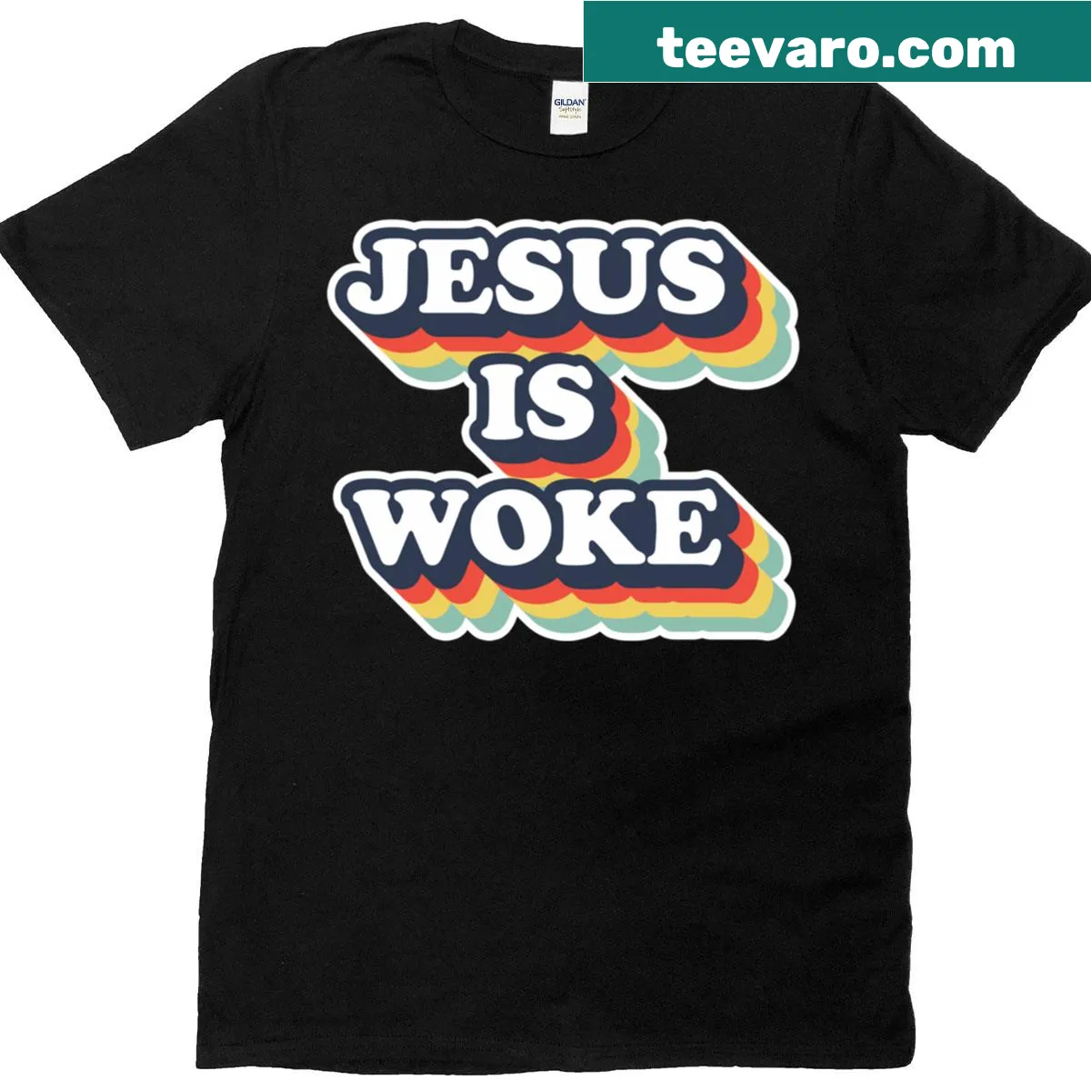 Oversized t-shirt featuring a playful Jesus is woke graphic — on a men's t-shirt