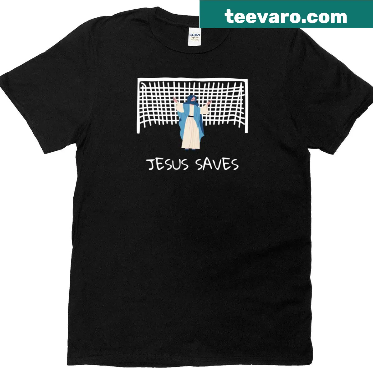 Funny meme graphic of 'Jesus Saves' on a T-shirt — on a men's t-shirt