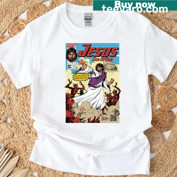 Comic cover-style T-shirt featuring Jesus as the Son of God