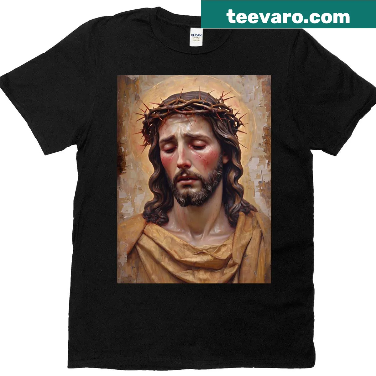 Graphic of Jesus wearing a crown on a T-shirt — on a men's t-shirt