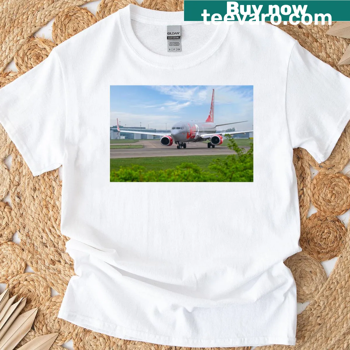 Vintage-style T-shirt featuring a humorous Boeing 737 design — on a men's t-shirt