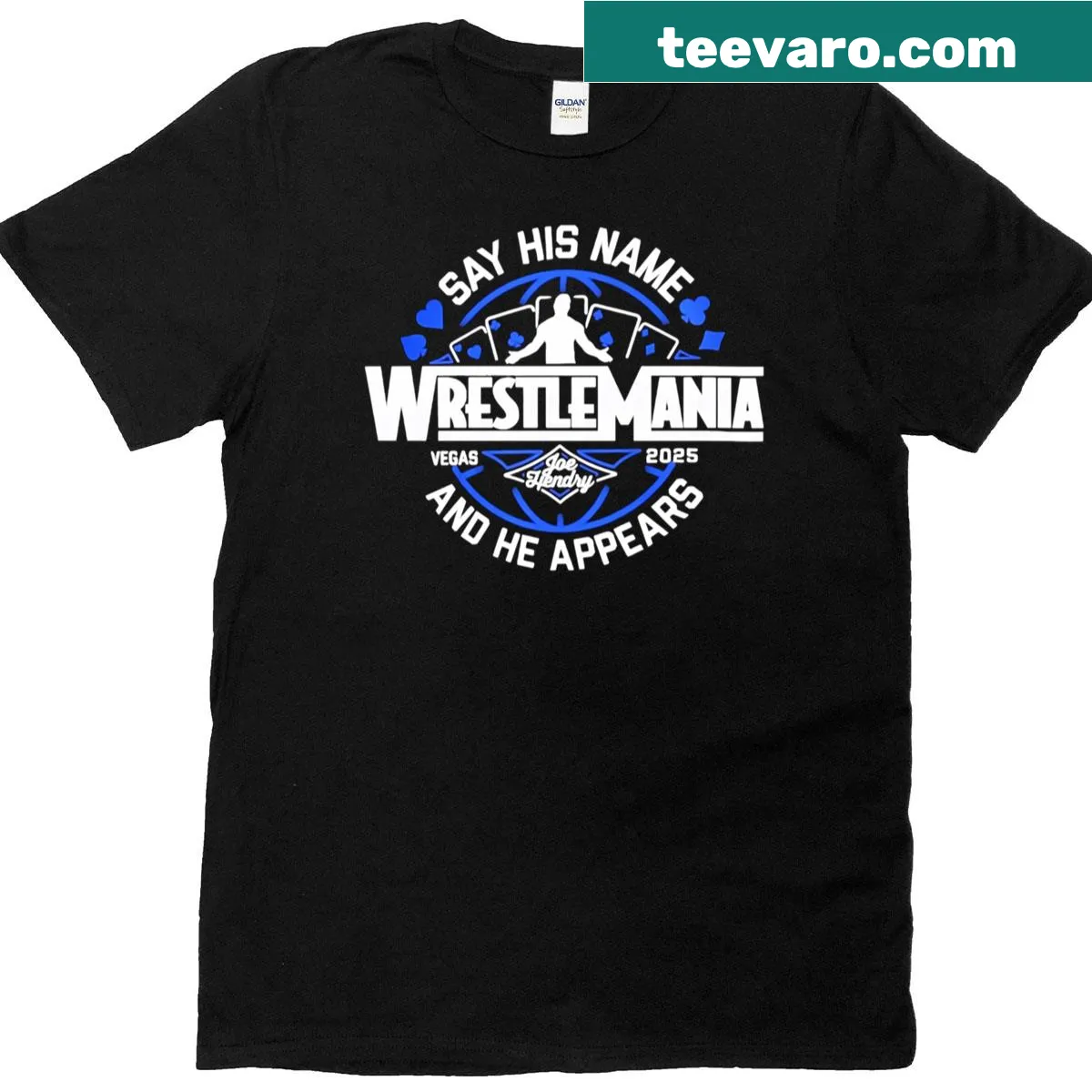 Joe Hendry illustration on a Wrestlemania themed T-shirt — on a men's t-shirt