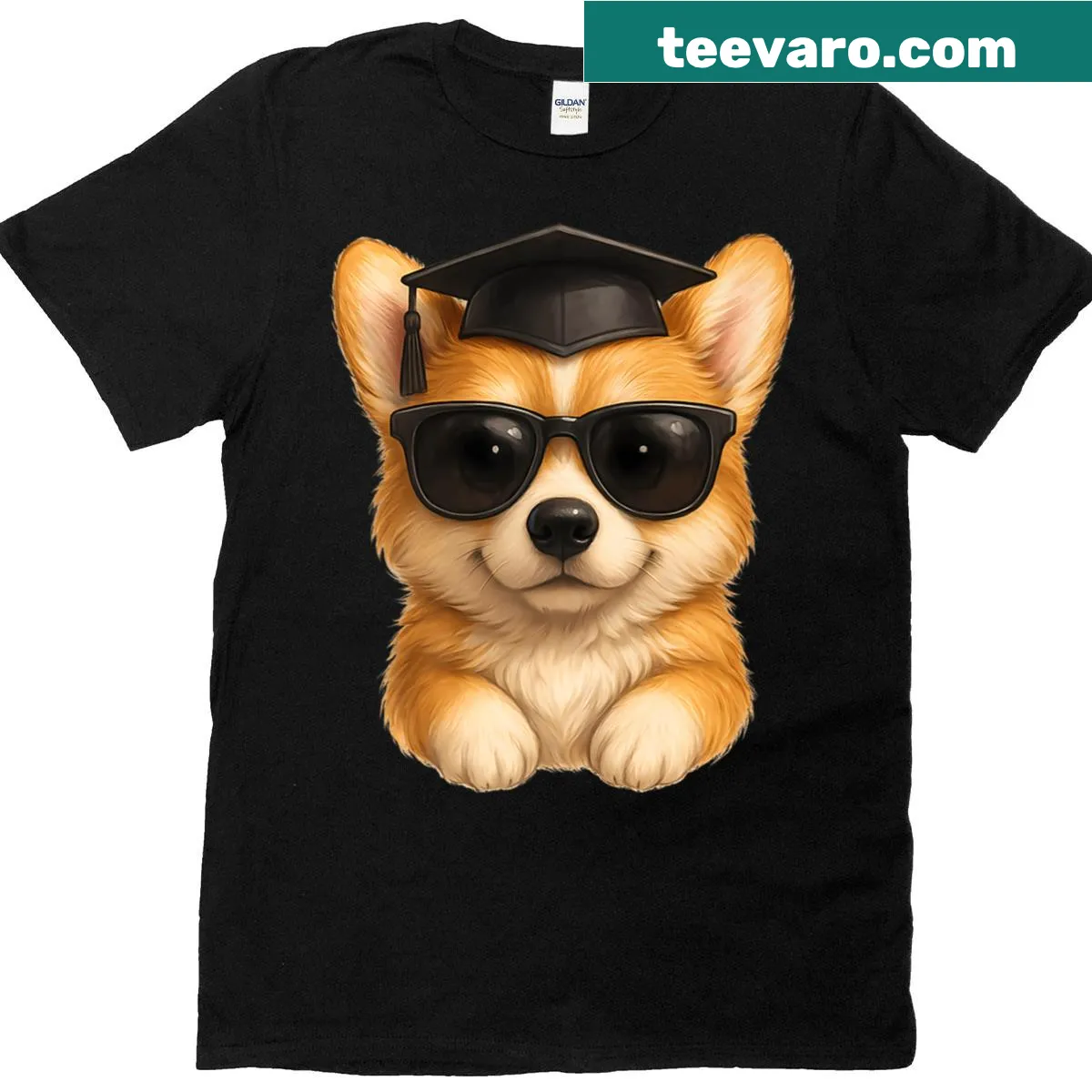 Cute kawaii corgi graduate graphic on T-shirt — on a men's t-shirt