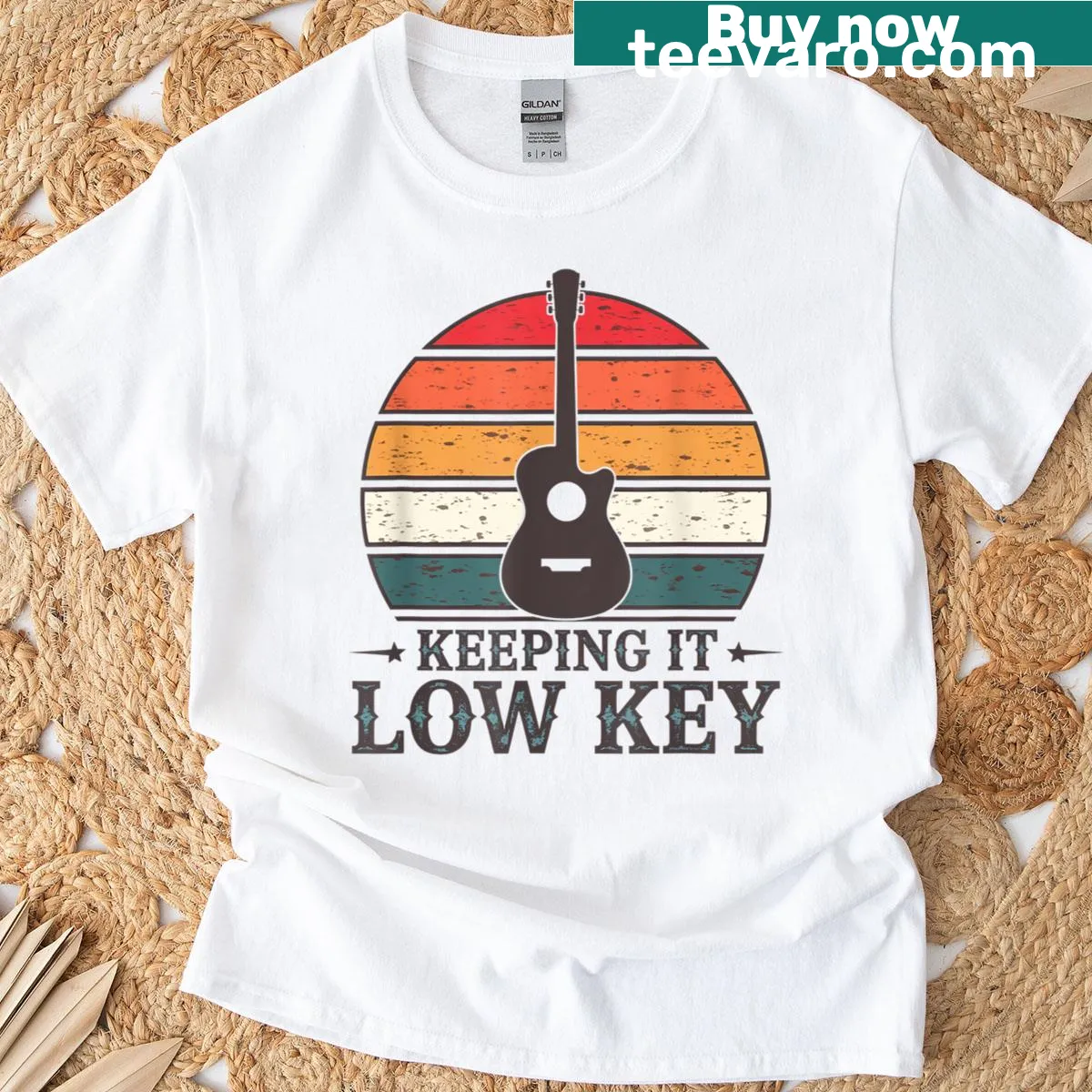 Vintage-style T-shirt with a funny guitar design — on a men's t-shirt
