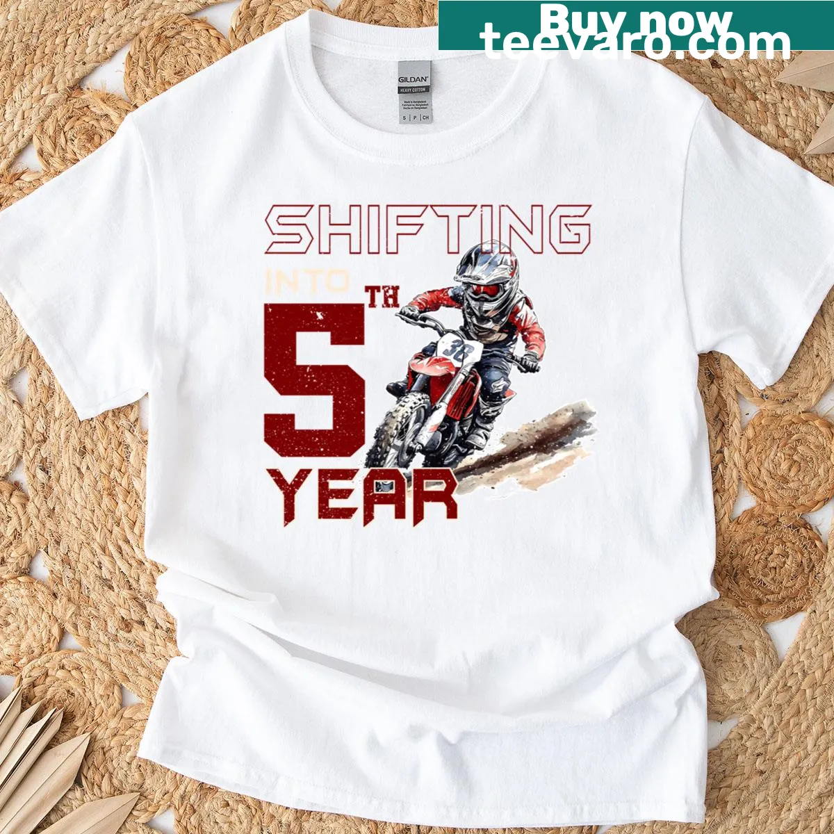 Dirt bike themed t-shirt for 5-year-old boys, perfect for birthdays — on a men's t-shirt