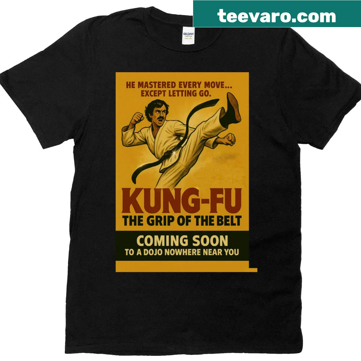 Kung-fu master design with belts illustration on t-shirt — on a men's t-shirt