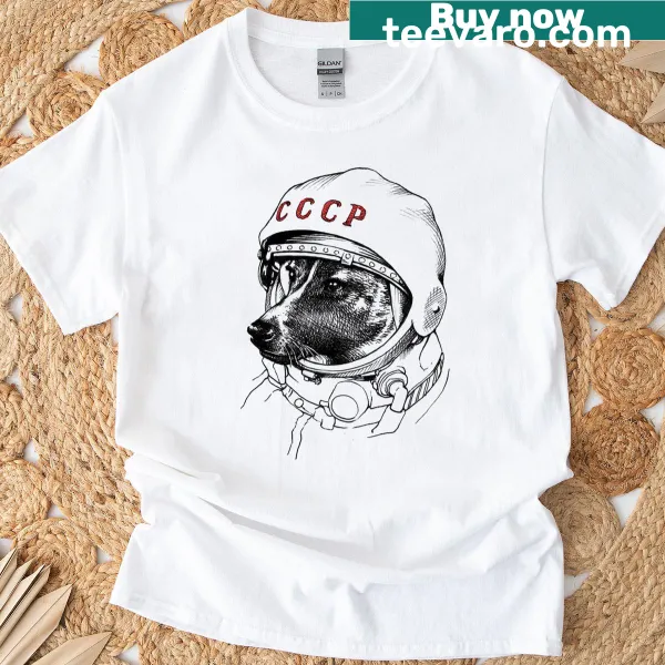 Illustrative T-shirt featuring Laika, the first dog in space