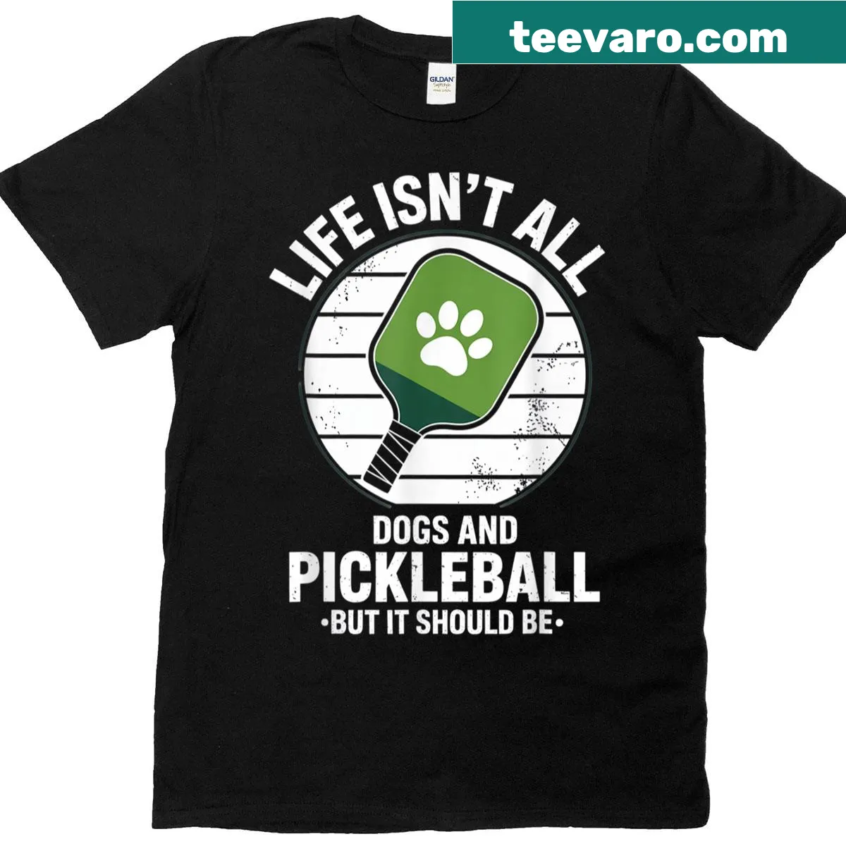 Funny pickleball lover t-shirt with humorous graphic about dogs and pickleball — on a men's t-shirt