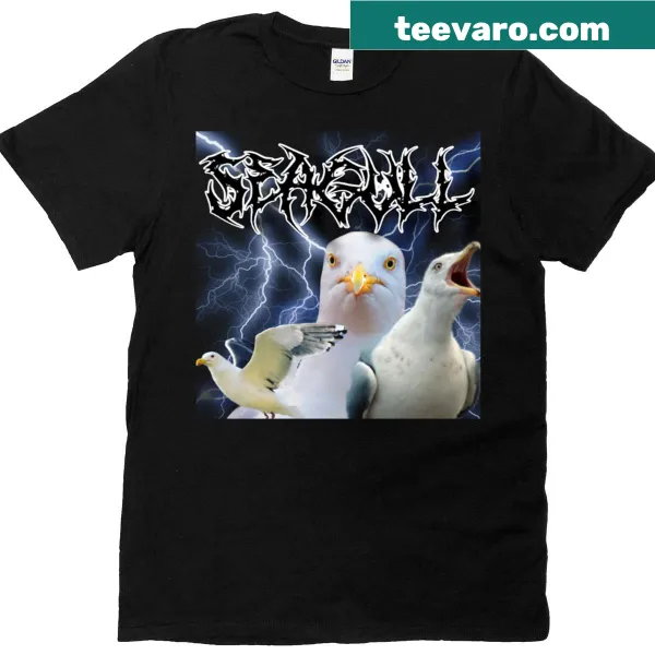 Realistic seagull graphic on an oversized T-shirt
