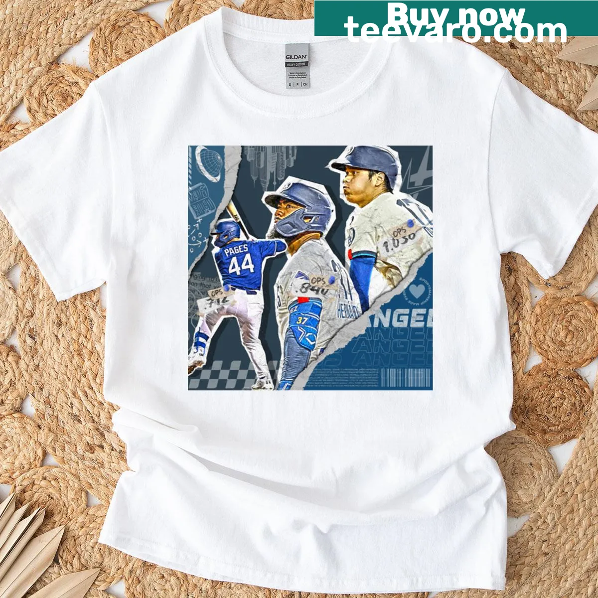 T-shirt with Los Angeles baseball team squad design — on a men's t-shirt