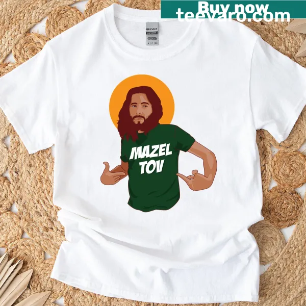 Humorous Jewish Hanukkah shirt with Mazel Tov and Jesus meme text.