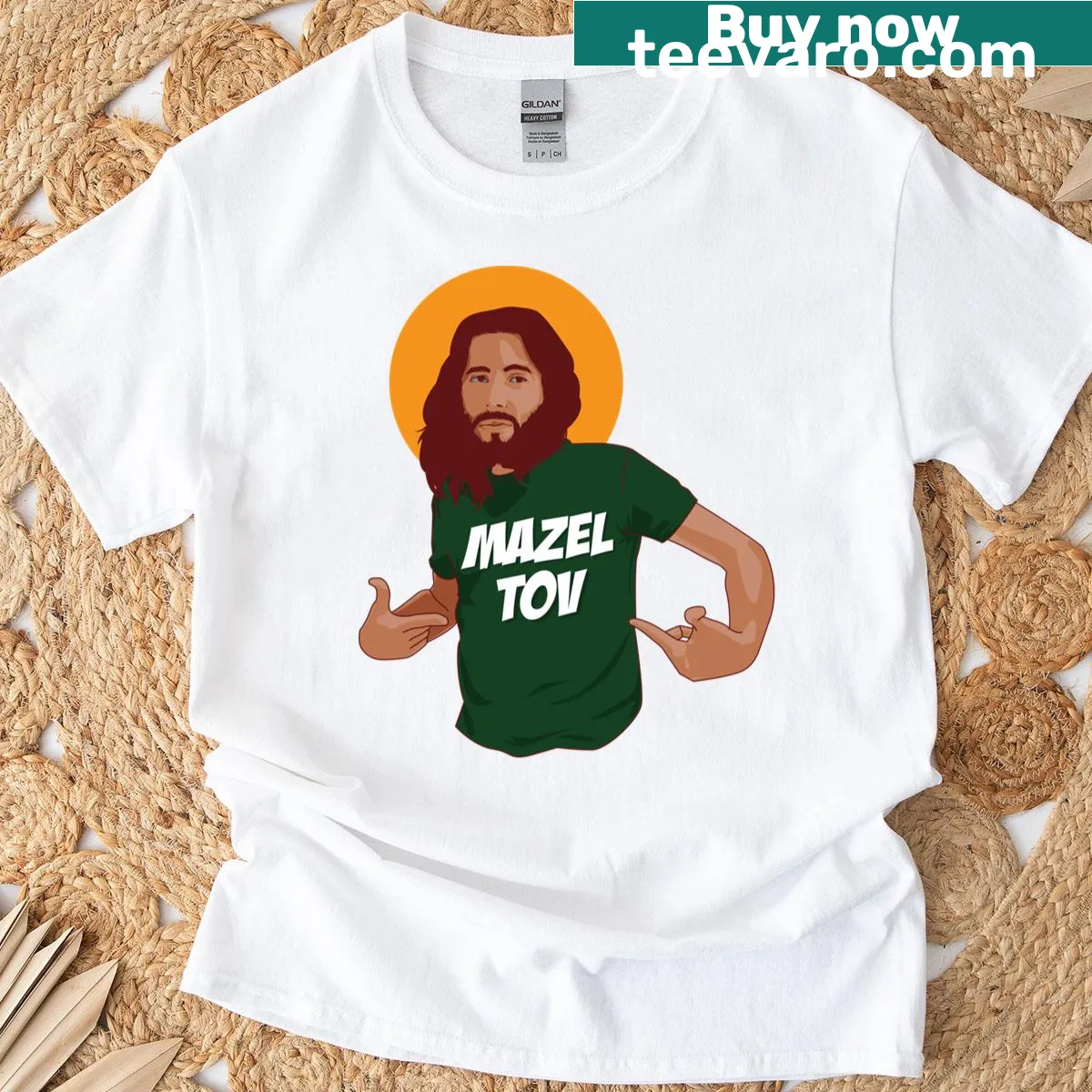 Humorous Jewish Hanukkah shirt with Mazel Tov and Jesus meme text. — on a men's t-shirt
