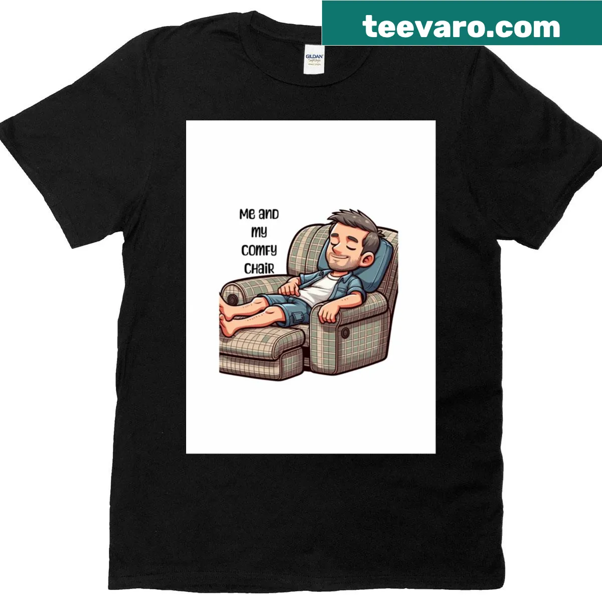 Graphic T-shirt featuring a comfy chair design — on a men's t-shirt