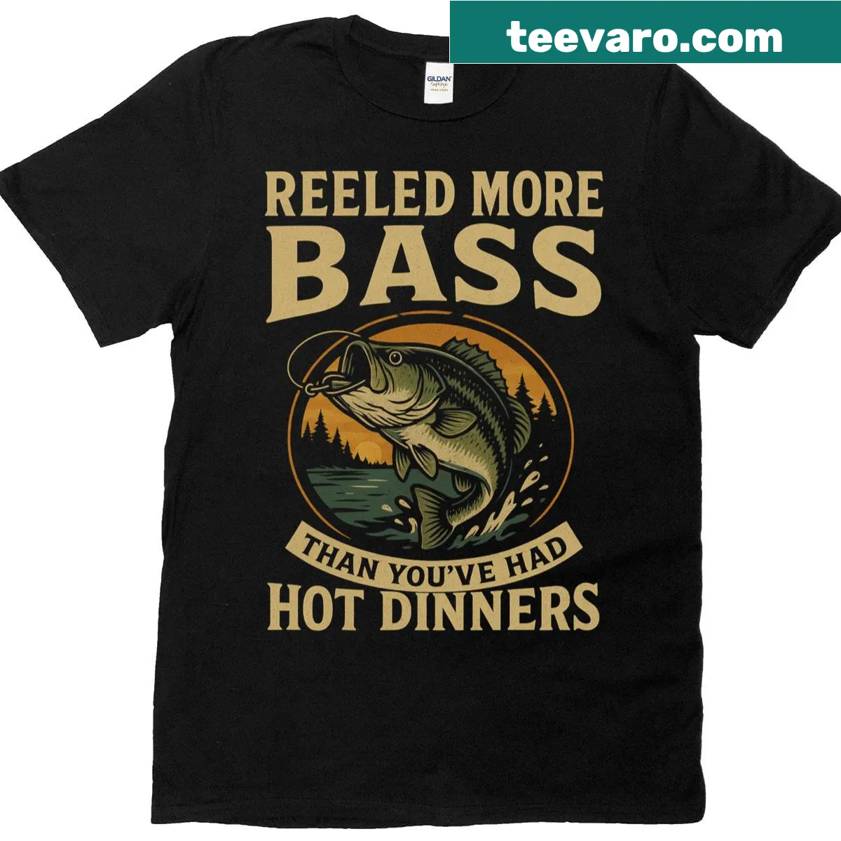Funny fishing T-shirt with a bass graphic and humorous saying — on a men's t-shirt