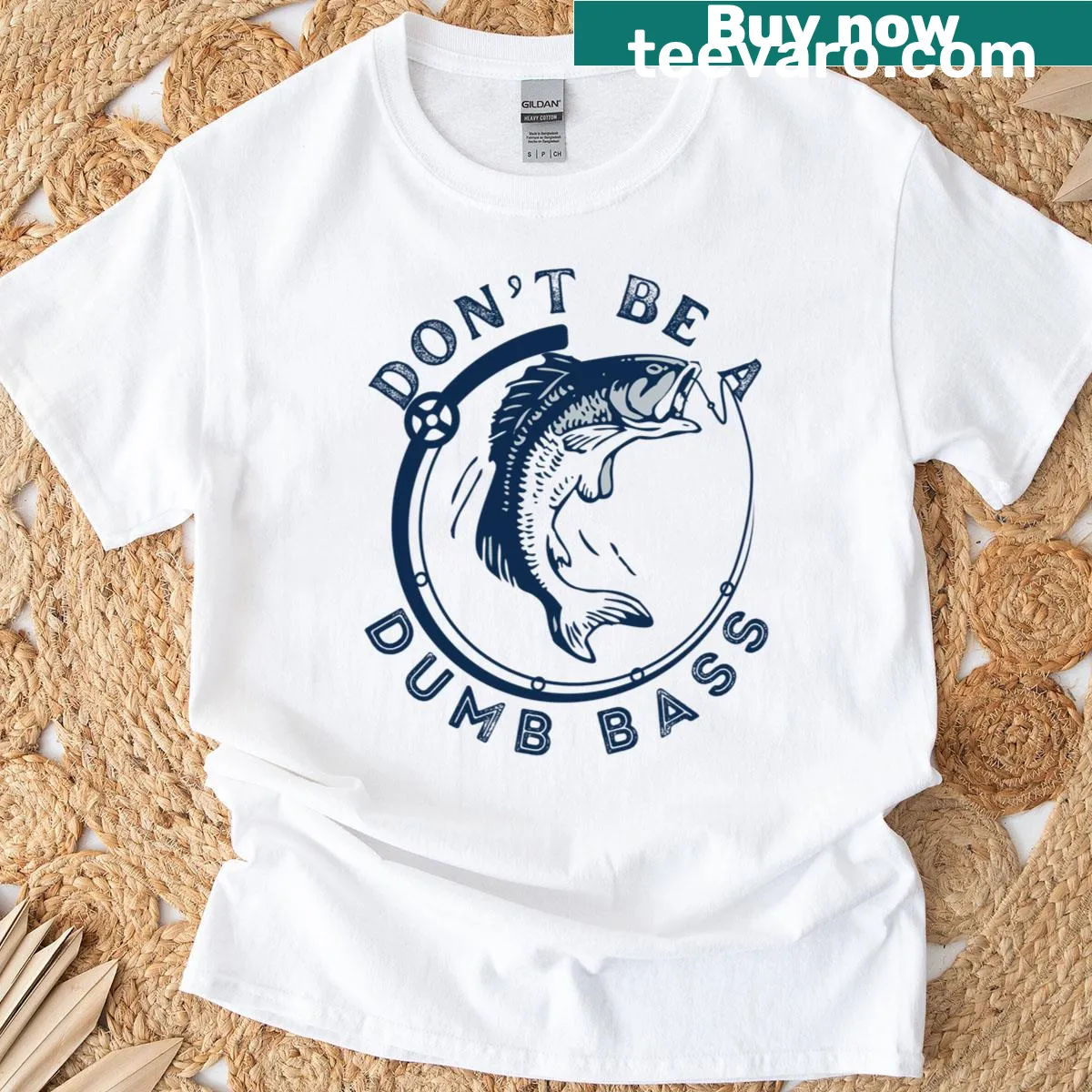 Funny fishing tee with 'Don't Be A Dumb Bass' slogan for anglers. — on a men's t-shirt