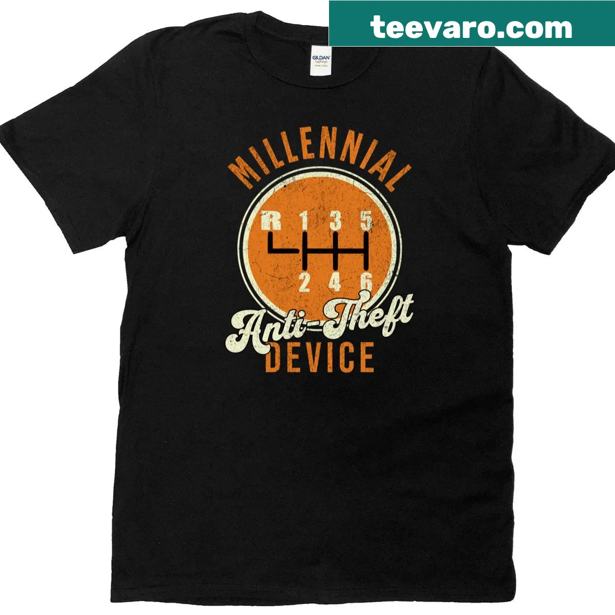 Funny auto mechanic t-shirt featuring an anti-theft device illustration. — on a men's t-shirt