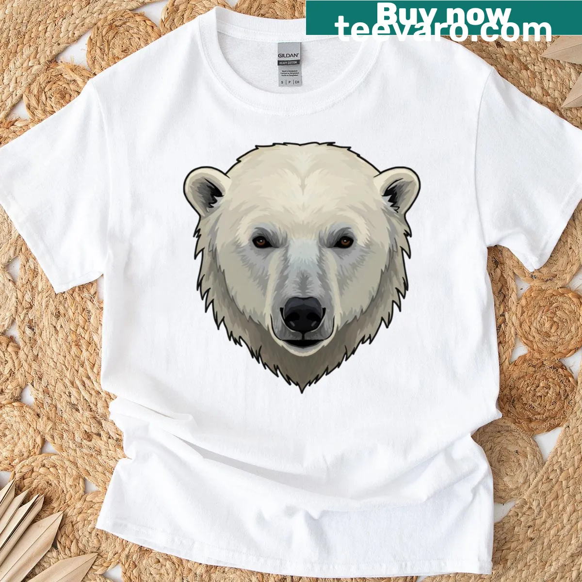 Minimalist illustration of a polar bear face on a casual t-shirt. — on a men's t-shirt