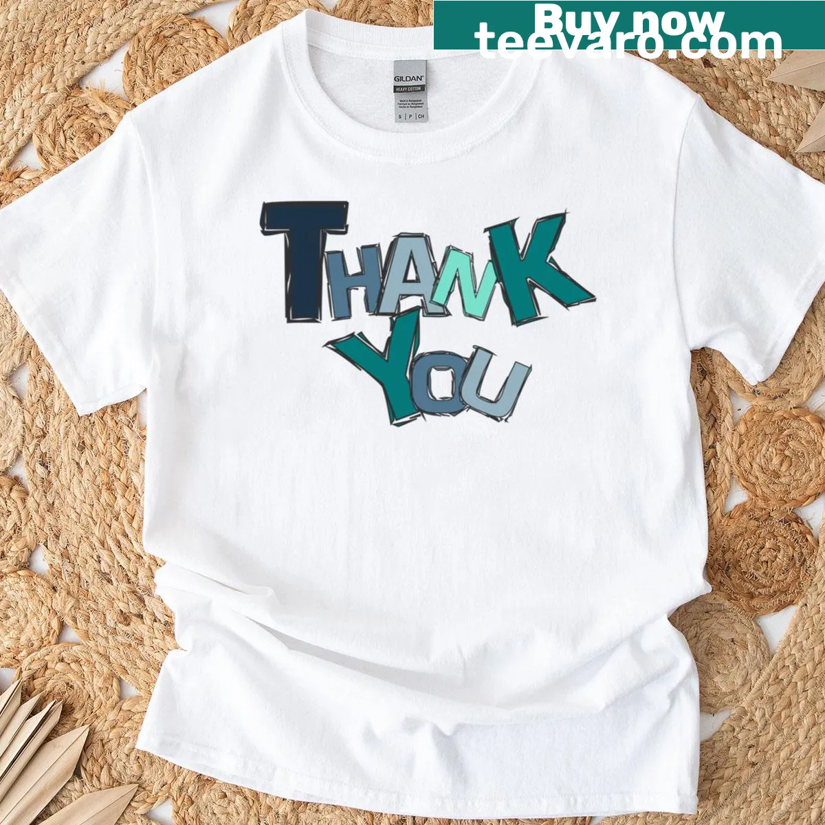 Modern thank you-themed graphic T-shirt — on a men's t-shirt