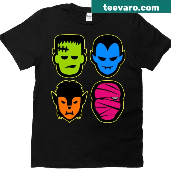 T-shirt featuring a colorful graphic of friendly monsters