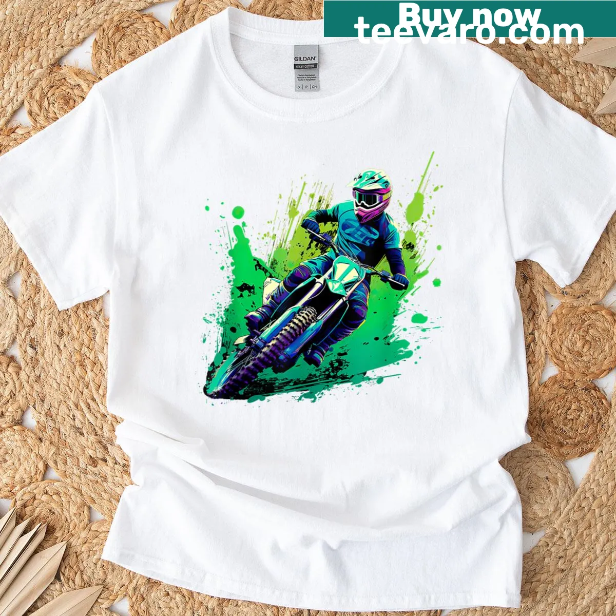 Motocross driver T-shirt with bold design — on a men's t-shirt