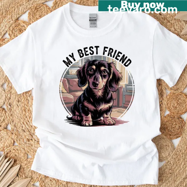 Realistic dachshund graphic on a dog lover's T-shirt
