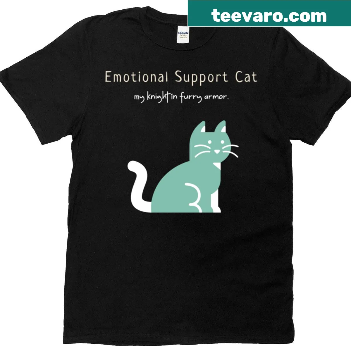 T-shirt featuring a cat depicted as a knight in furry armor — on a men's t-shirt