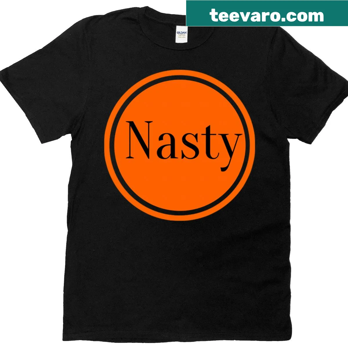 Funny parody logo graphic T-shirt with a mock design — on a men's t-shirt