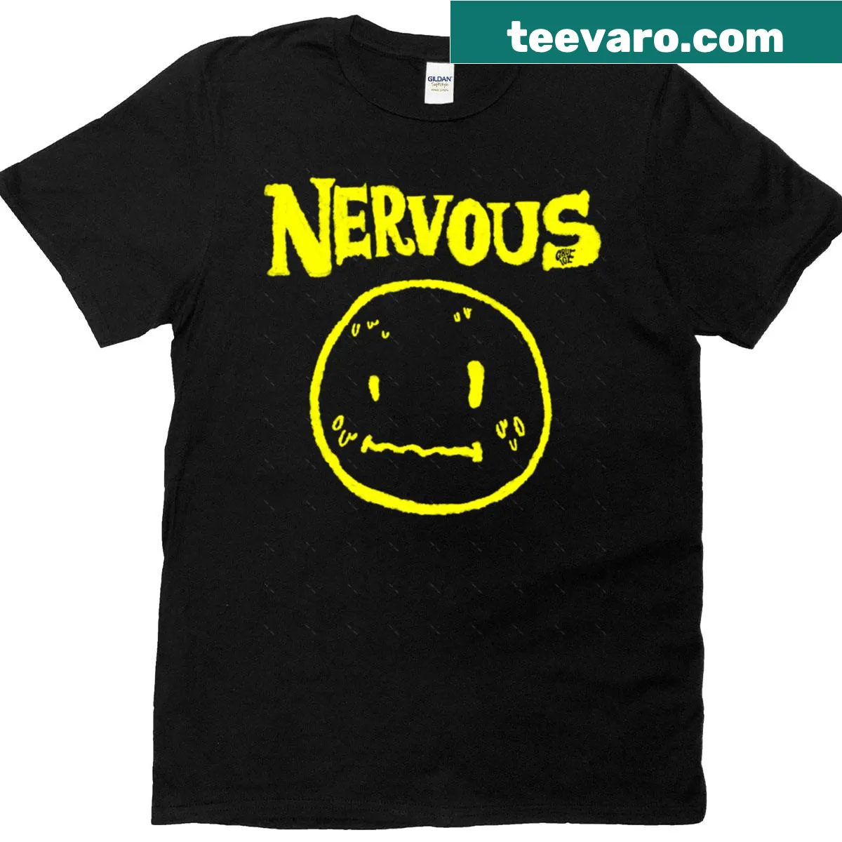 Playful oversized band tee with doodle-style graphics — on a men's t-shirt