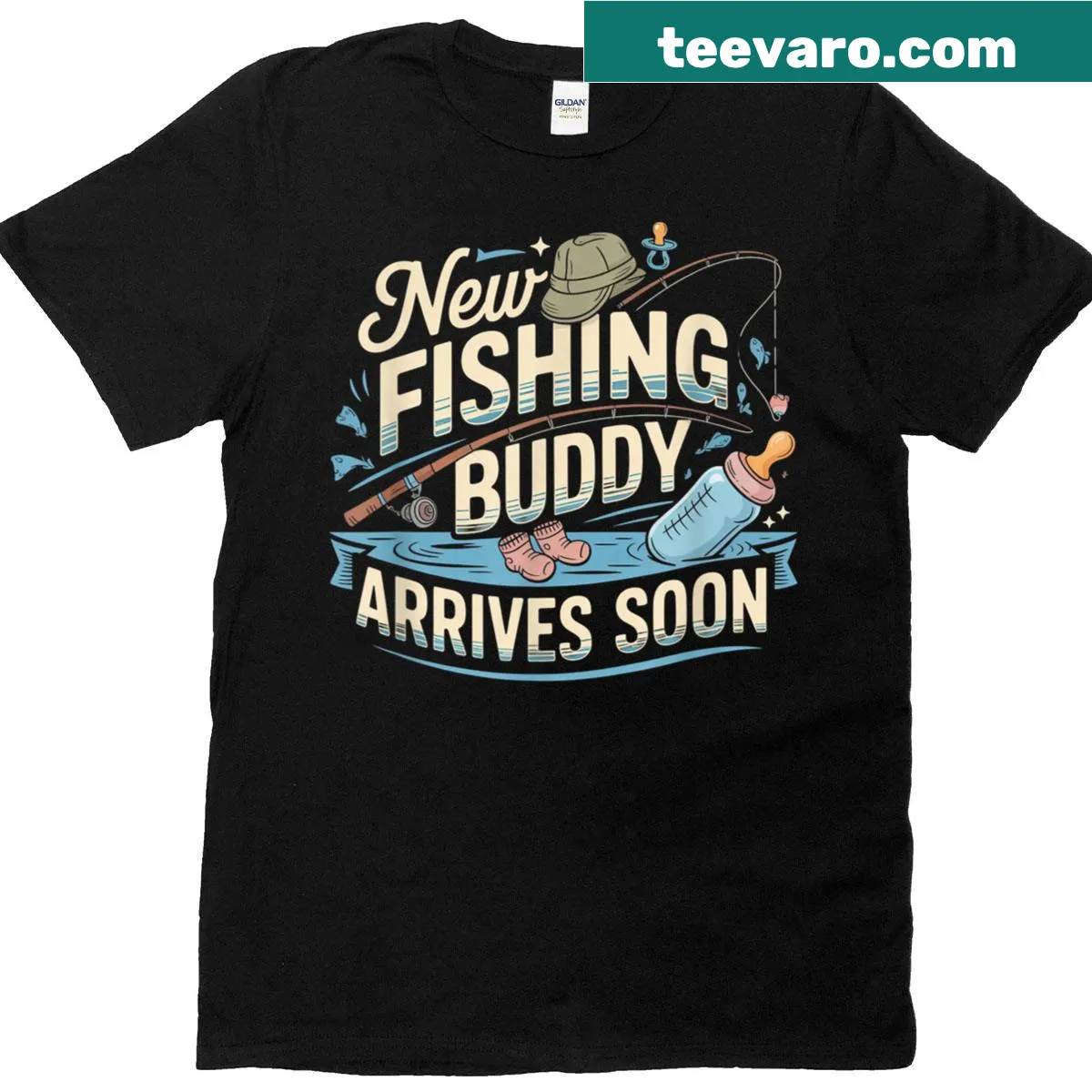 T-shirt announcing the arrival of a new fishing buddy — on a men's t-shirt