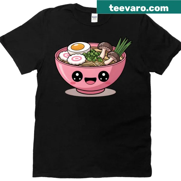 Cute t-shirt featuring a kawaii ramen bowl design