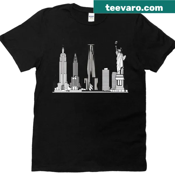 Minimal line-art T-shirt featuring the NYC skyline
