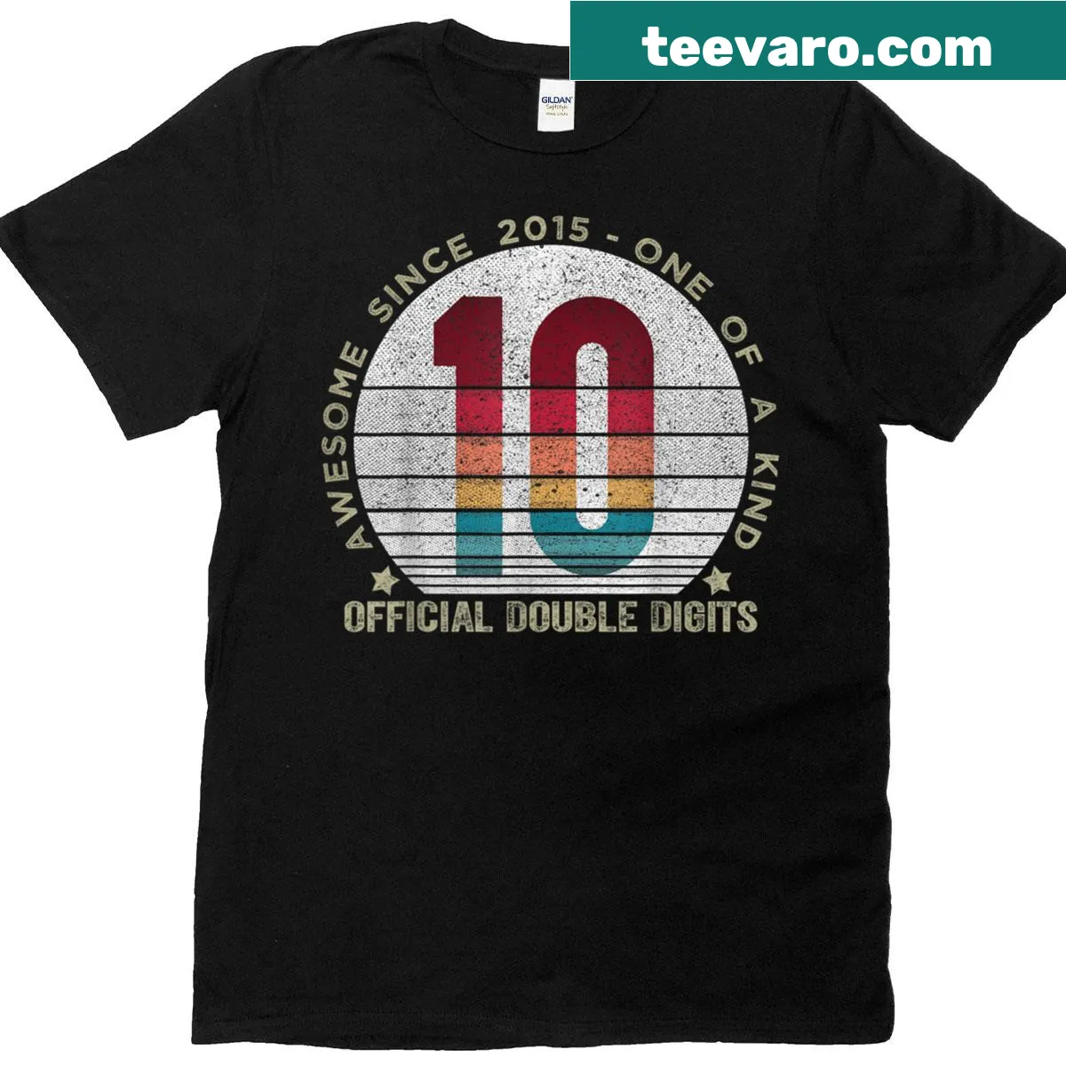 T-shirt celebrating a child's 10th birthday with bold text — on a men's t-shirt