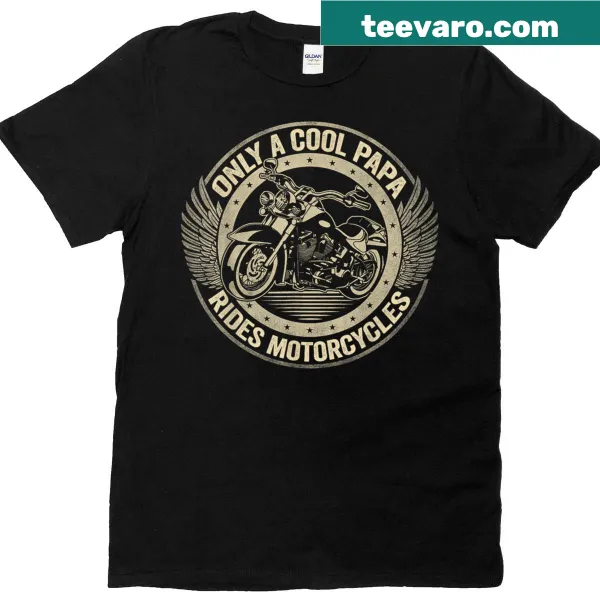 Biker t-shirt with text celebrating cool dads who ride motorcycles