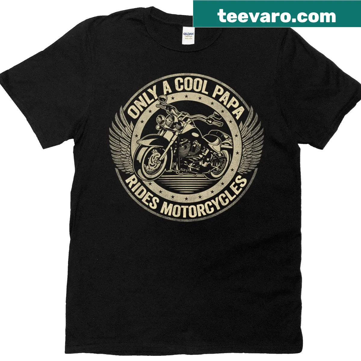 Biker t-shirt with text celebrating cool dads who ride motorcycles — on a men's t-shirt