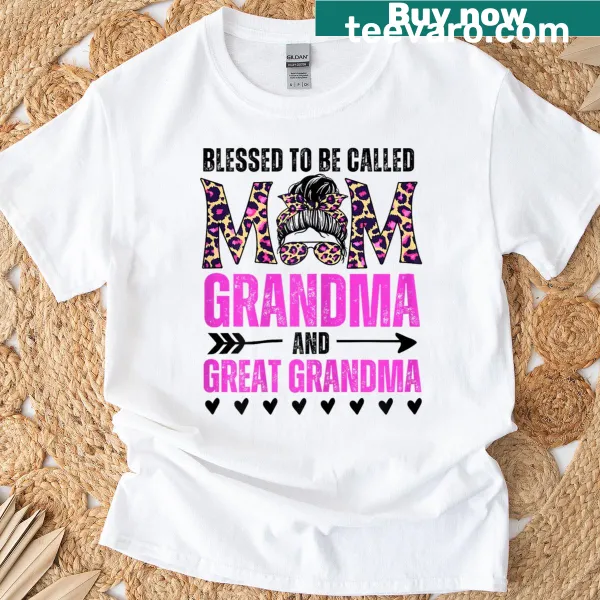 T-shirt with 'Blessed To Be Called Mom' phrase in a stylish font.