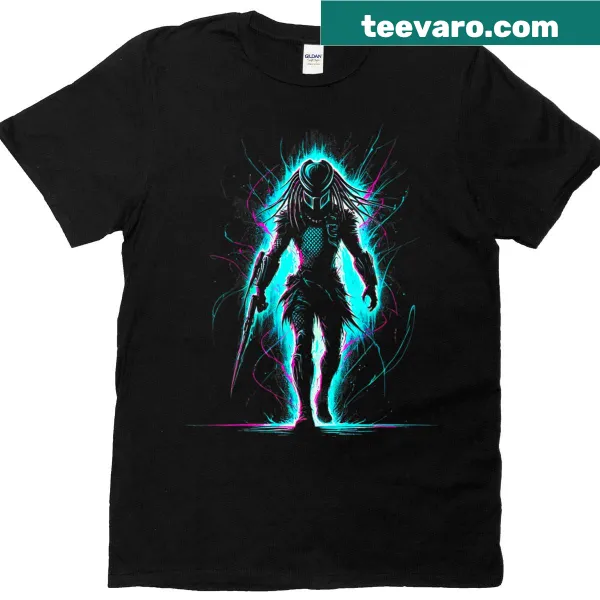 T-shirt featuring futuristic alien hunter illustration