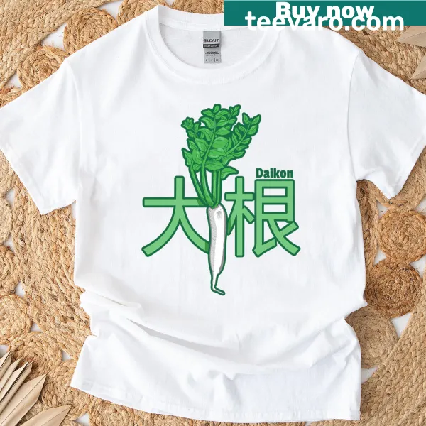 T-shirt featuring Japanese kanji for 'Raddish' and 'Daikon'