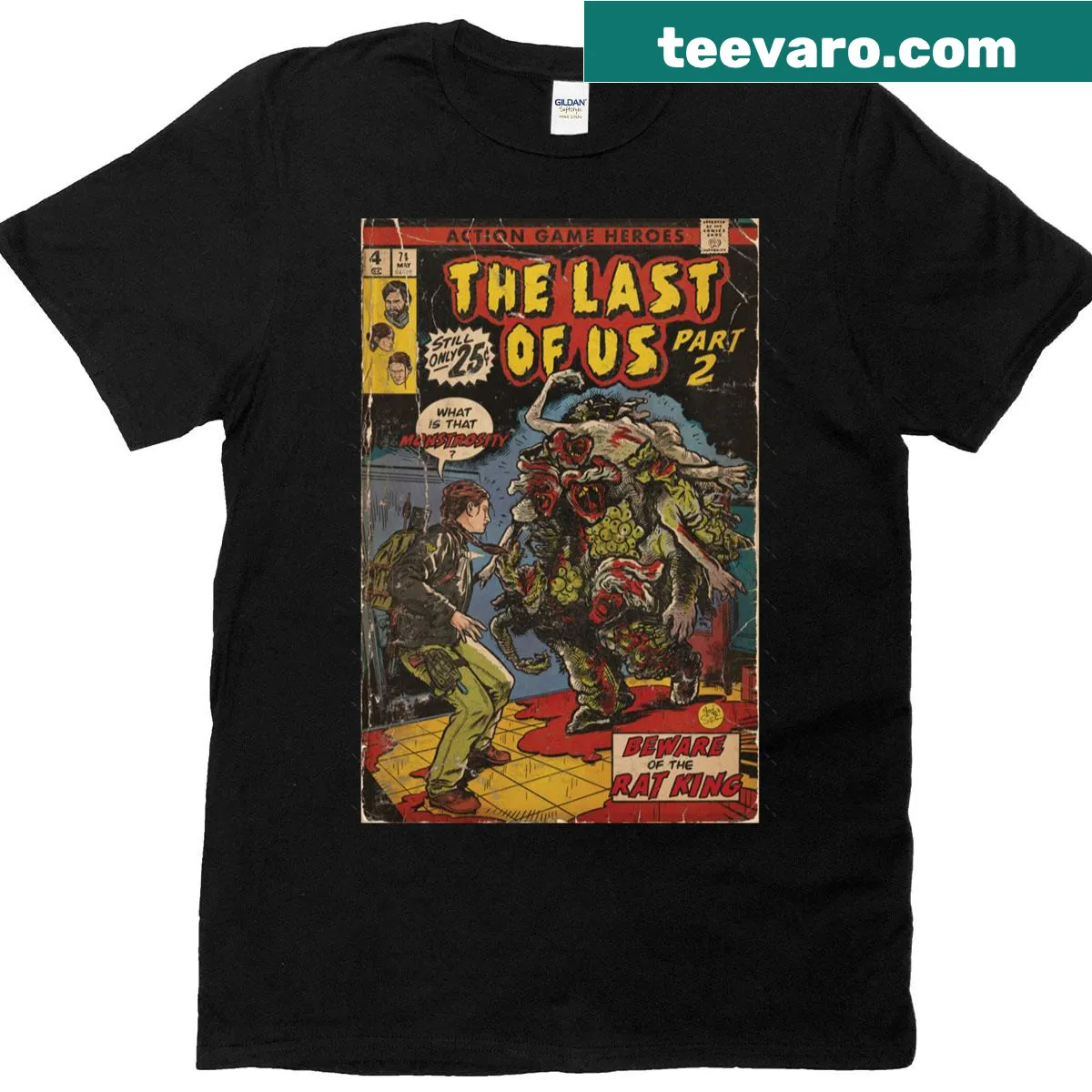 Oversized t-shirt featuring Rat King comic book cover art — on a men's t-shirt