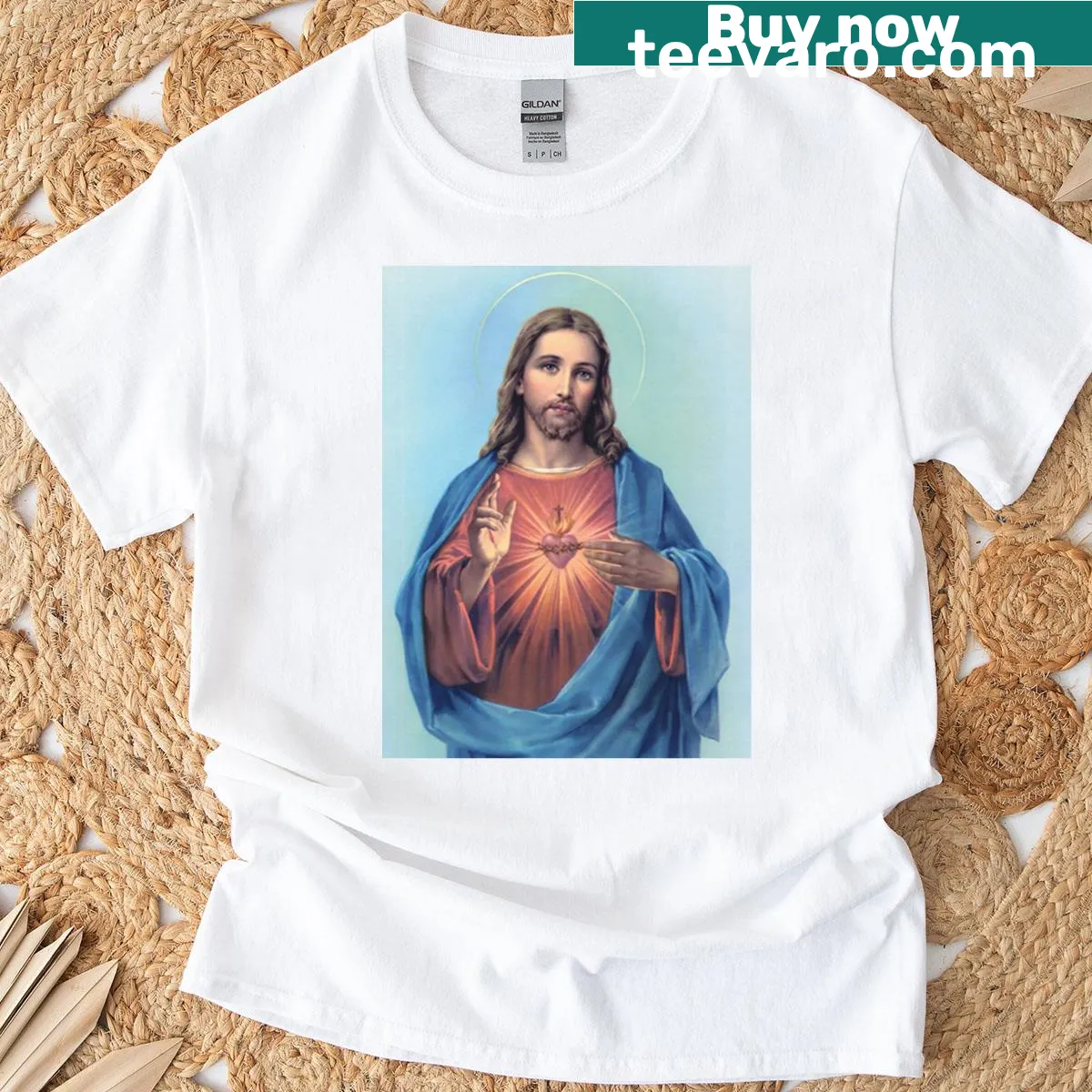 Illustrated Sacred Heart of Jesus t-shirt design — on a men's t-shirt