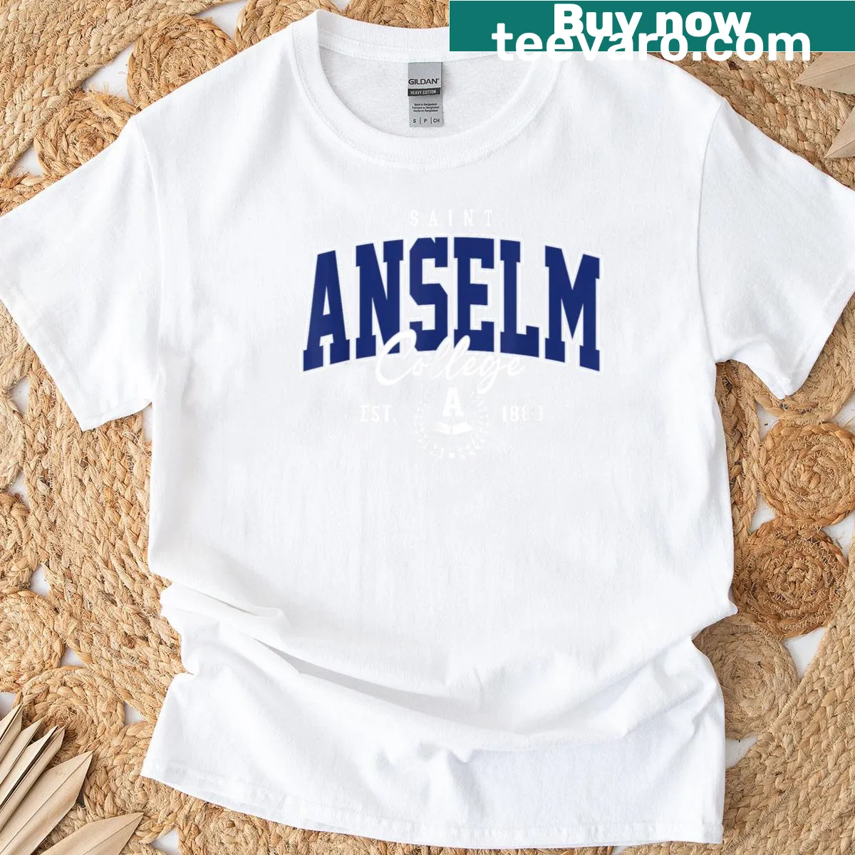 Vintage-style Saint Anselm arch graphic t-shirt — on a men's t-shirt