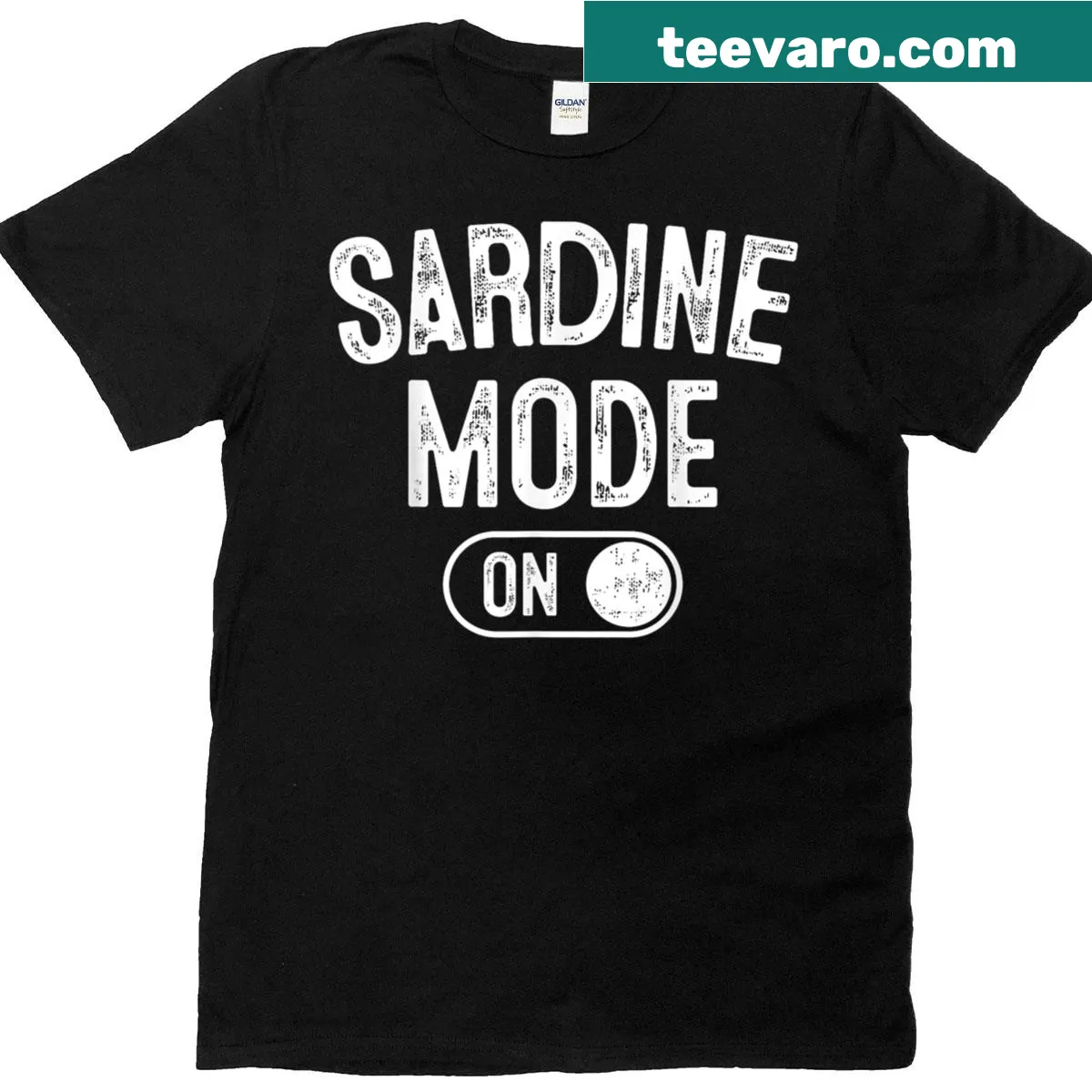 Cartoon sardine graphic shirt, perfect for fishing enthusiasts — on a men's t-shirt
